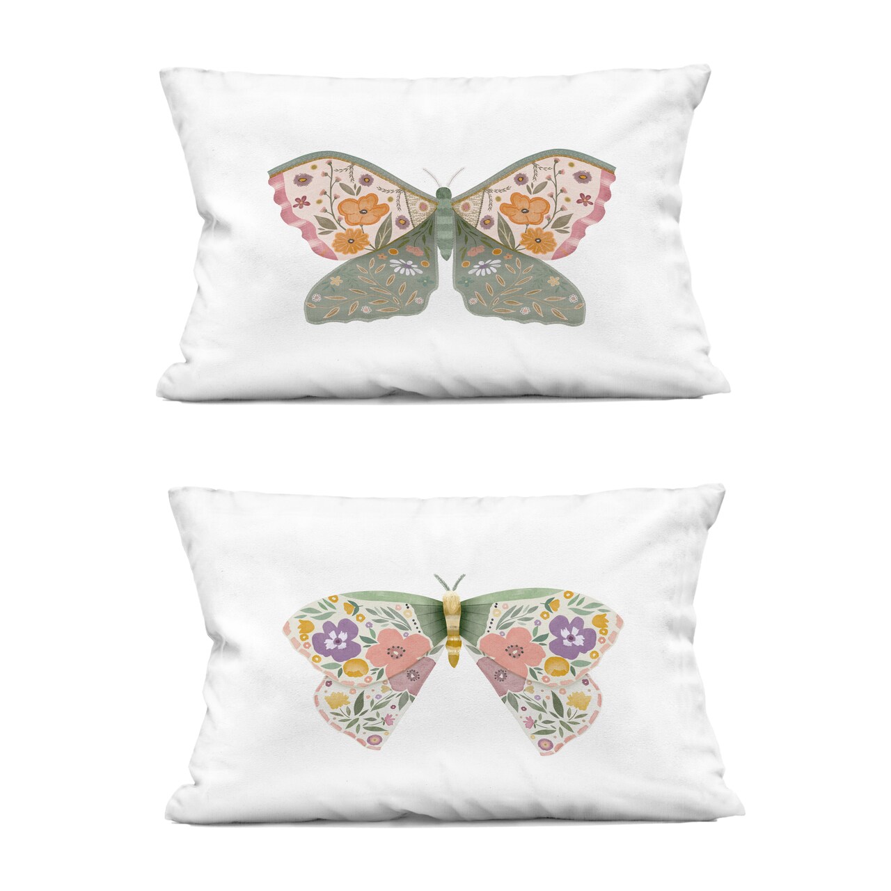 Stupell Industries Folk Florals Butterflies 2pc Decorative Printed Throw Pillow Set Design by Kim Allen, 14 x 7 x 20